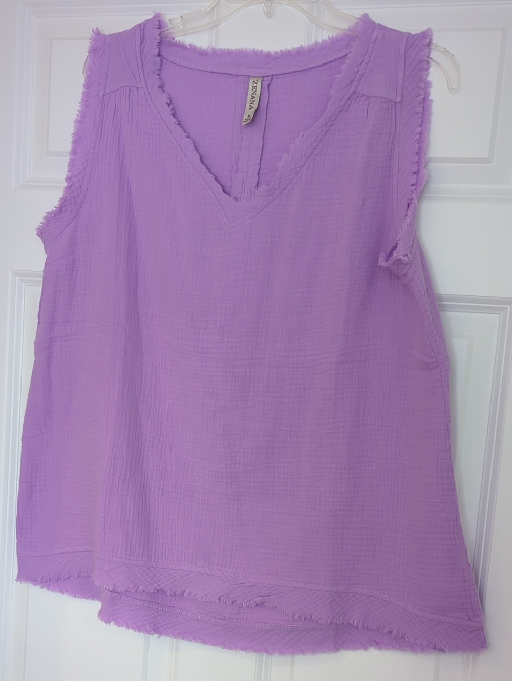 Zenana Lavender Frayed V-Neck Sleeveless Tank